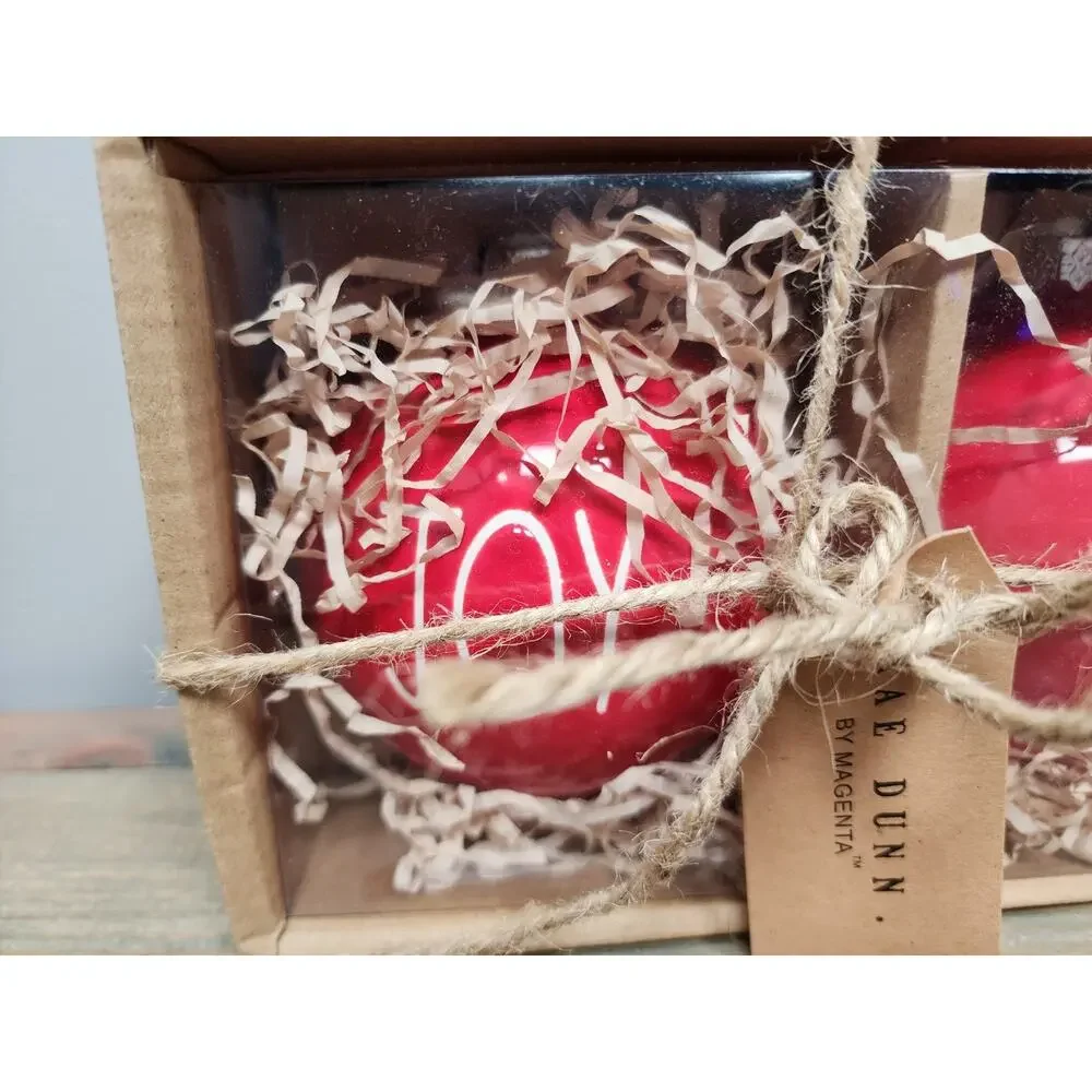 Rae Dunn By Magenta Ceramic Christmas Ornaments Set Of 2 Red Joy/Cheer New